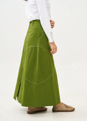 Asymmetrical cut skirt with prominent stitching in green