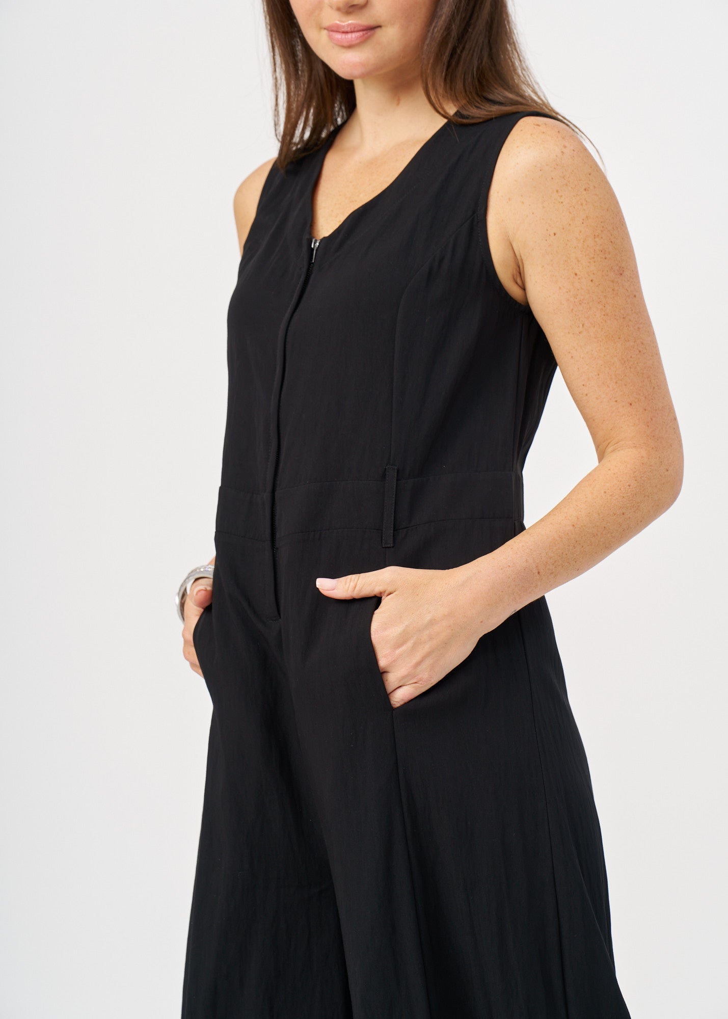 Black wide leg V-neck jumpsuit
