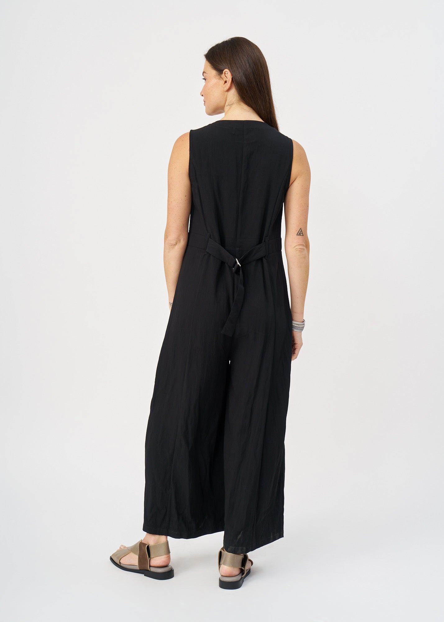 Black wide leg V-neck jumpsuit