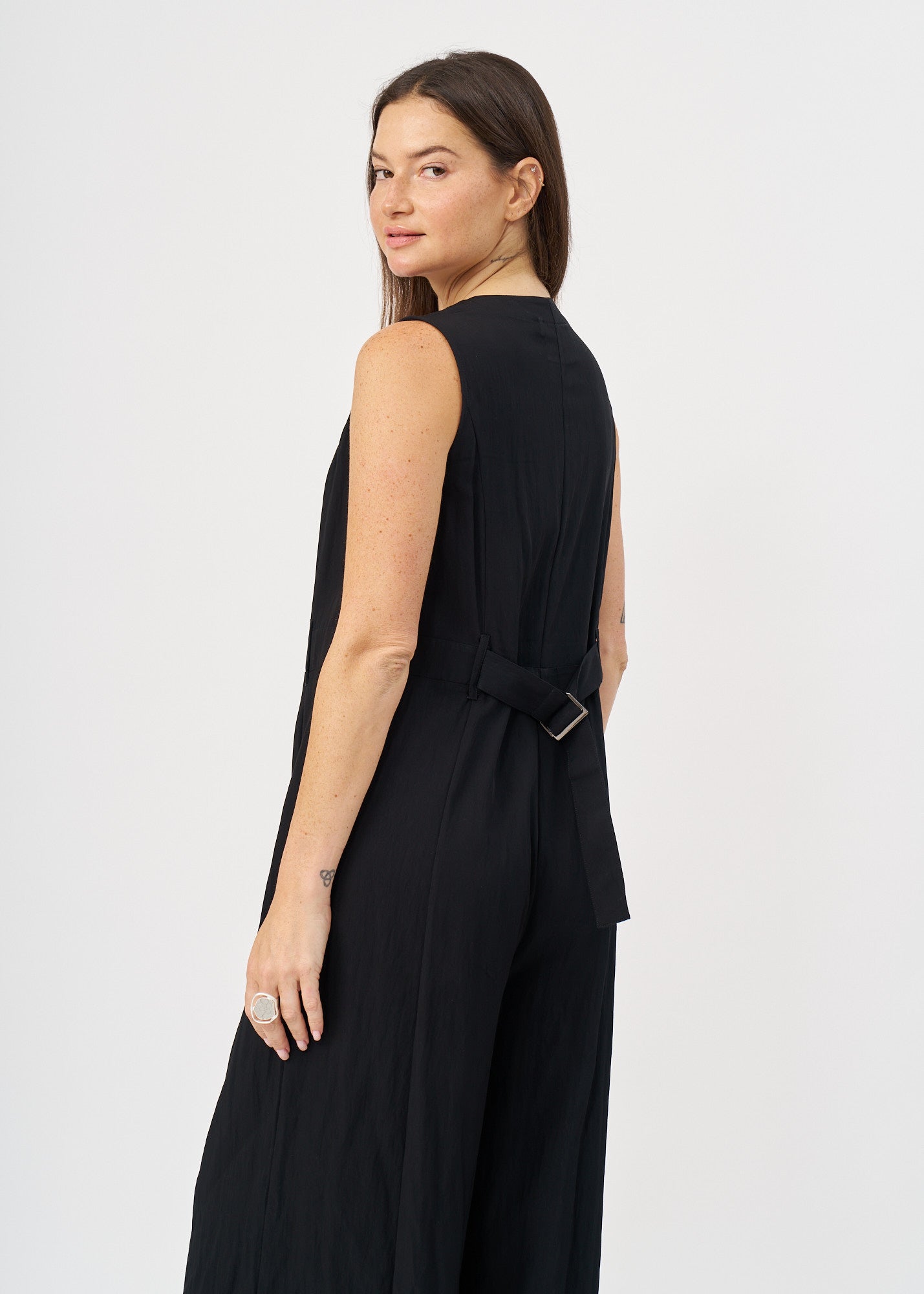 Black wide leg V-neck jumpsuit