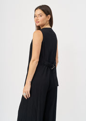 Black wide leg V-neck jumpsuit