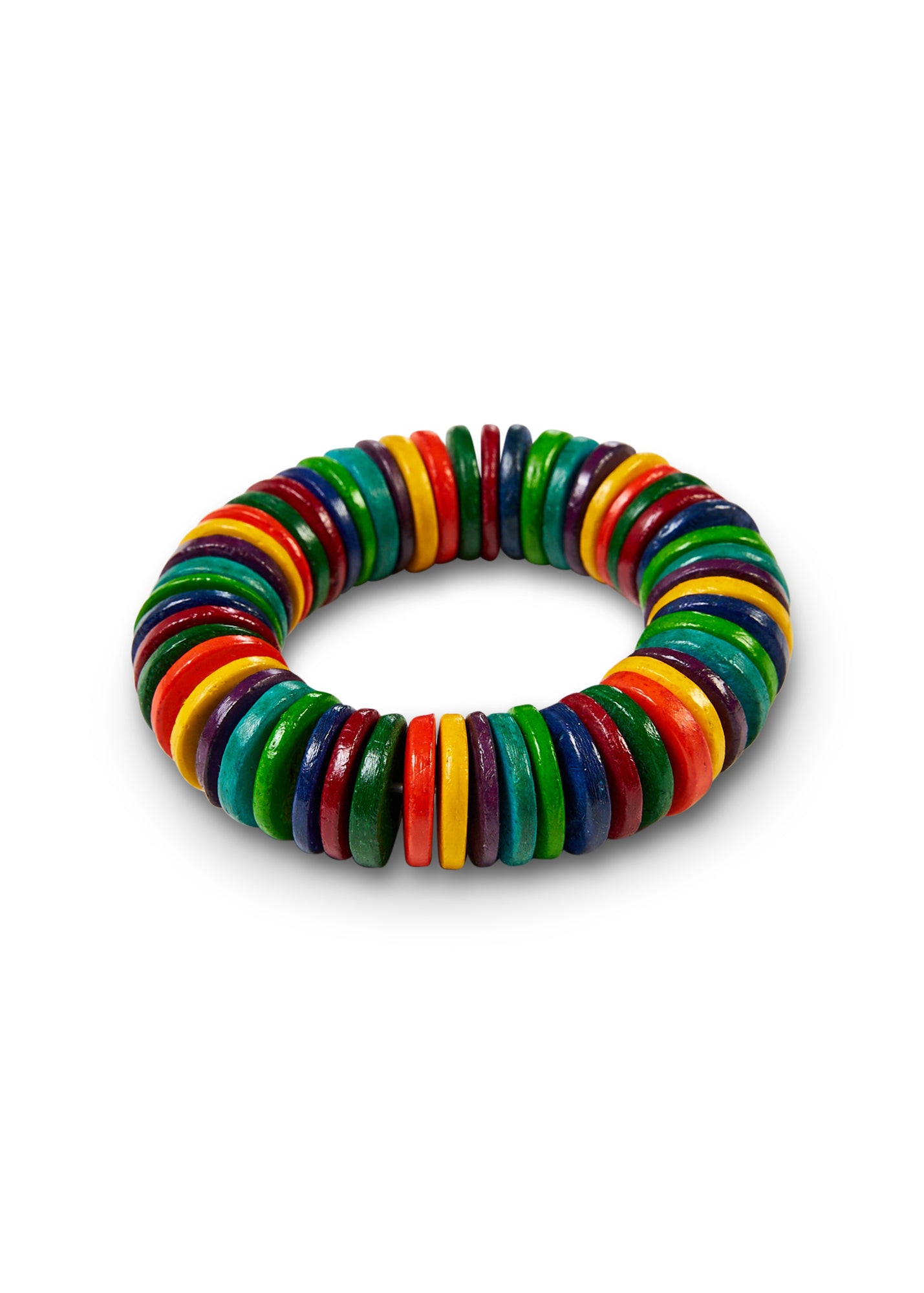 Colorful flat wooden bead bracelet