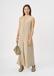 Green wide leg V-neck jumpsuit