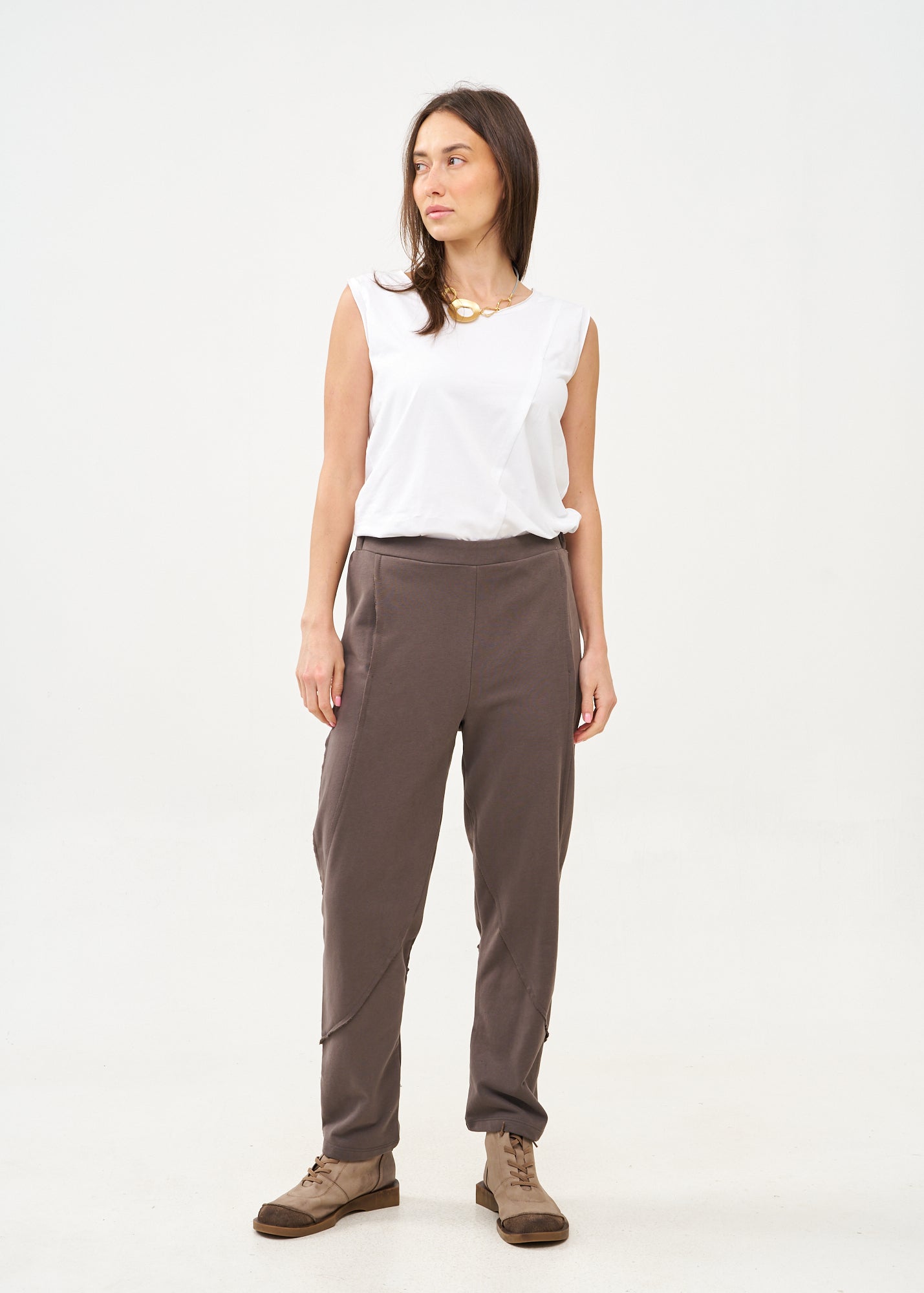 Dark grey French terry pants with external cuts