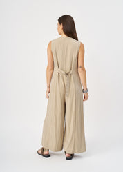 Green wide leg V-neck jumpsuit