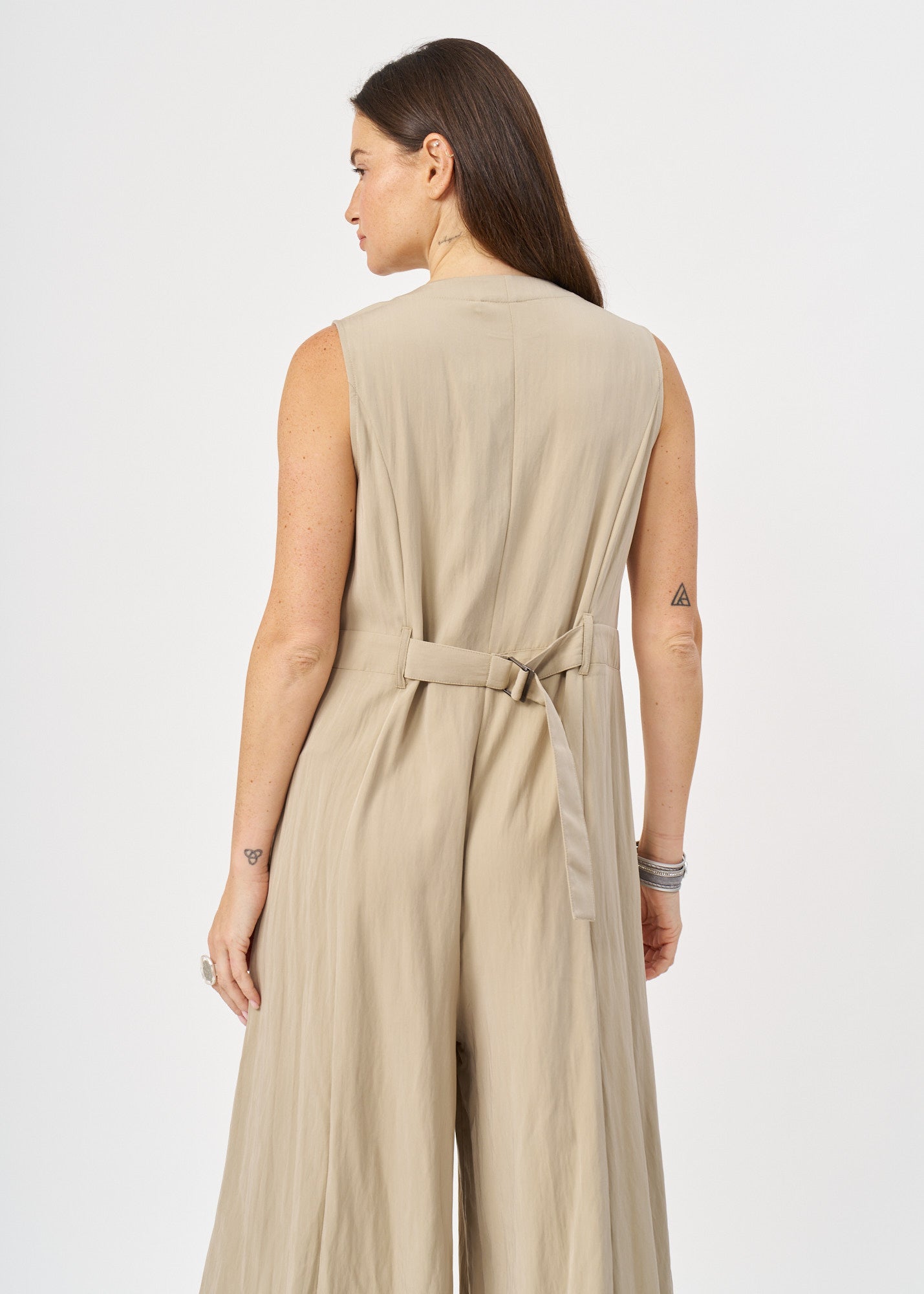 Green wide leg V-neck jumpsuit