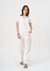 Suspender jumpsuit with white ribbon