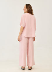 Pink linen wide-leg trousers