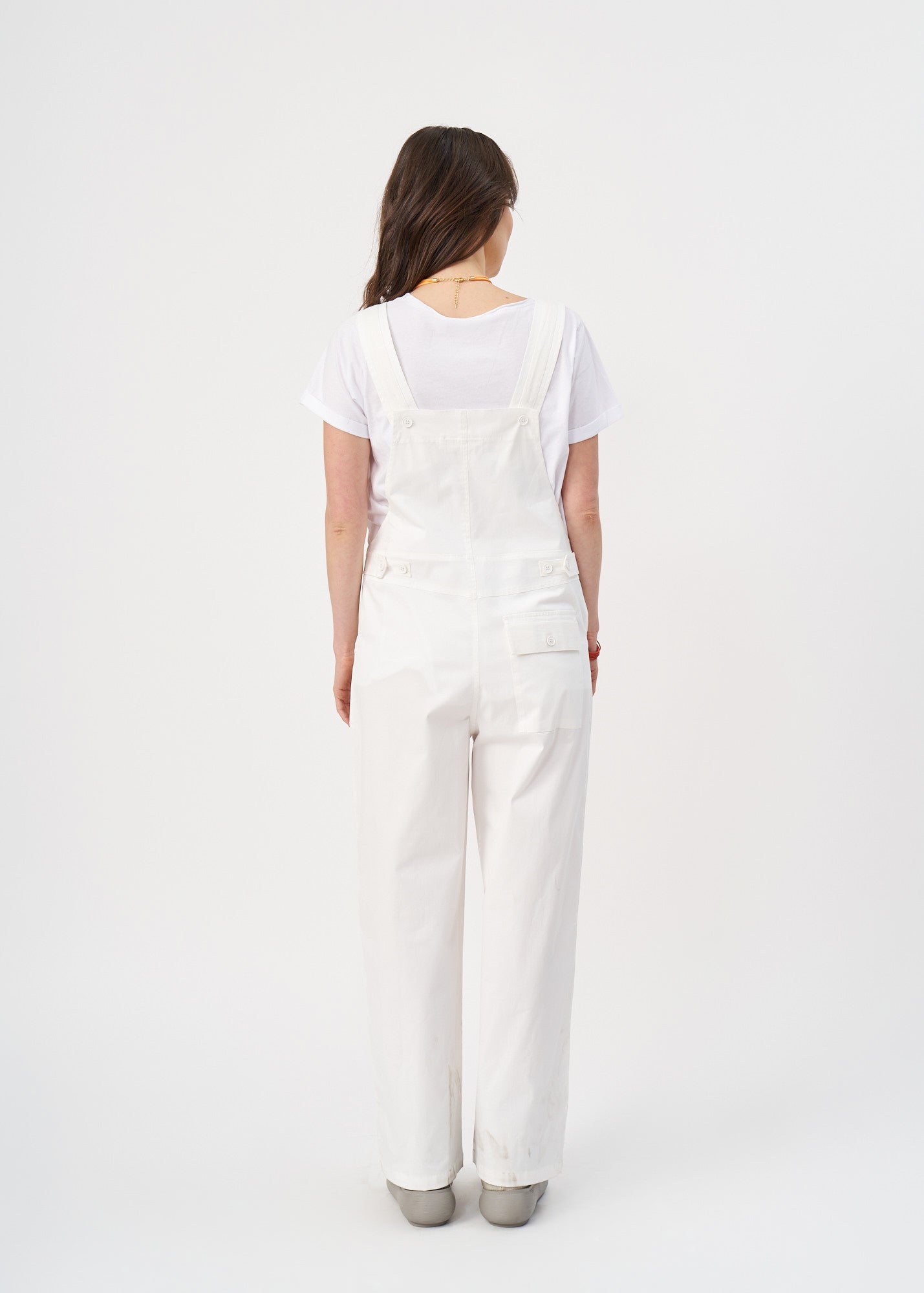Suspender jumpsuit with white ribbon