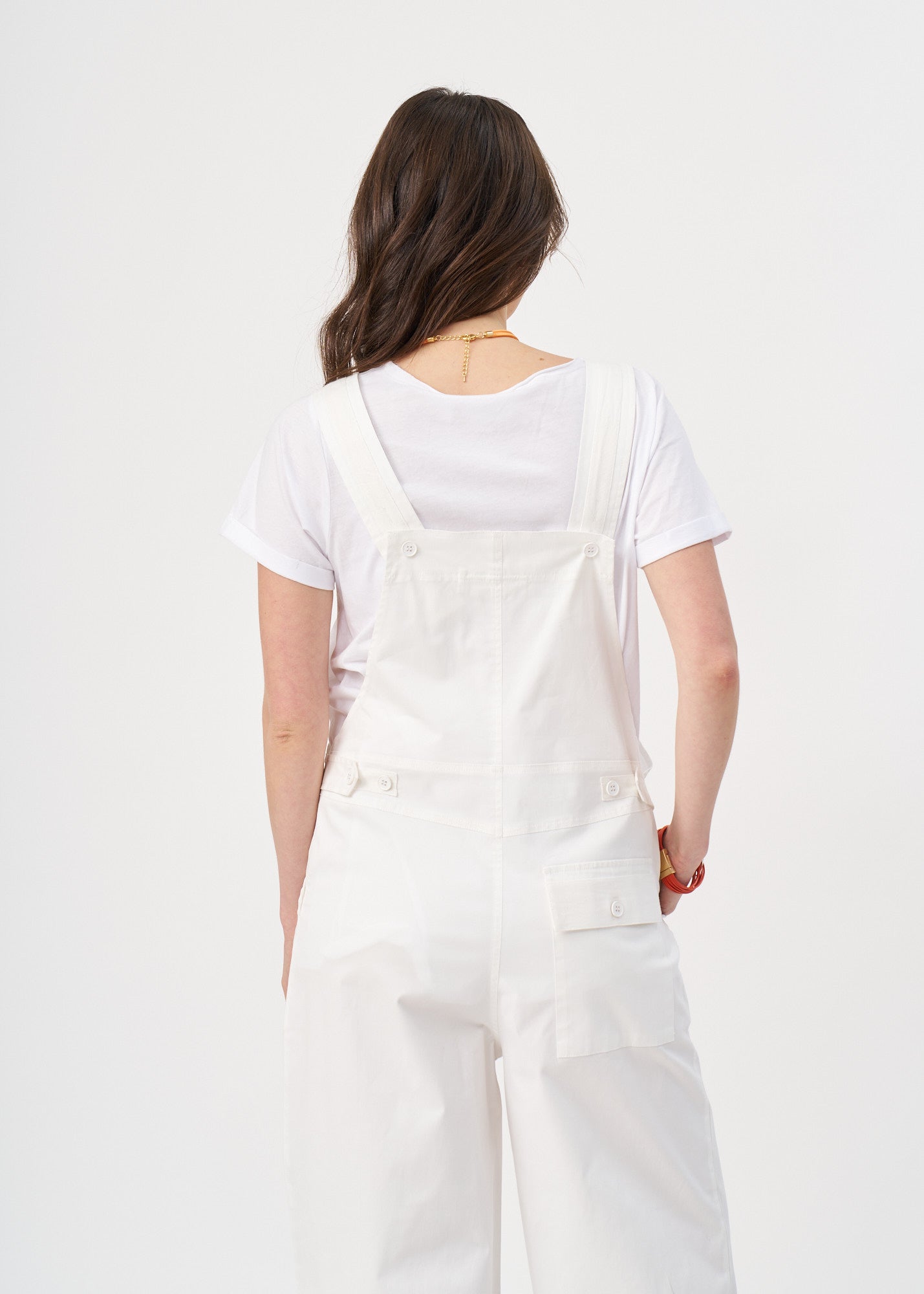 Suspender jumpsuit with white ribbon