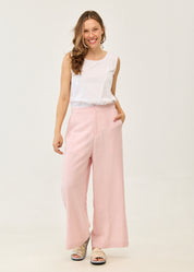 Pink linen wide-leg trousers