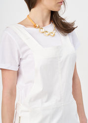 Suspender jumpsuit with white ribbon