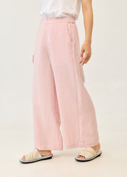 Pink linen wide-leg trousers