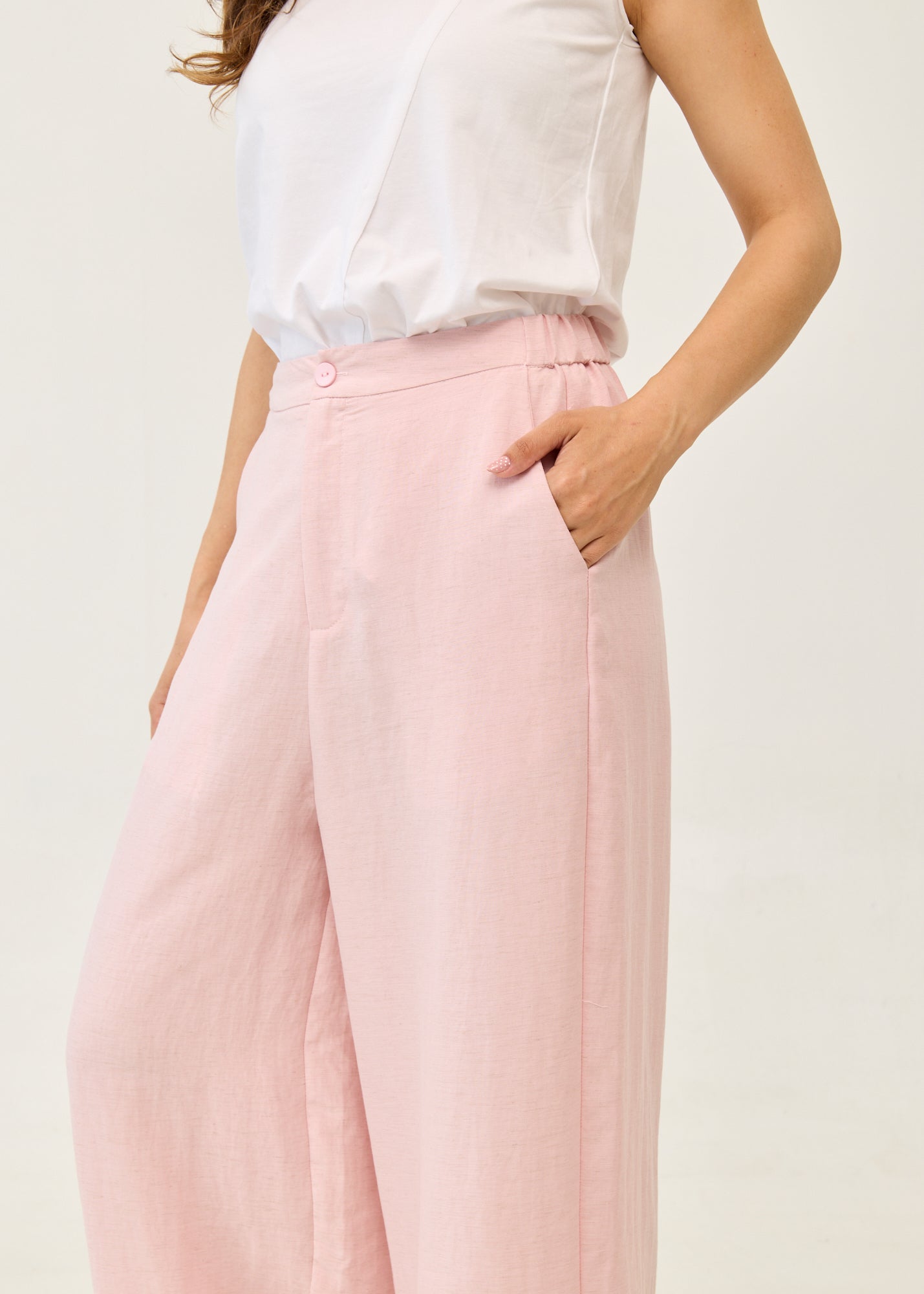 Pink linen wide-leg trousers