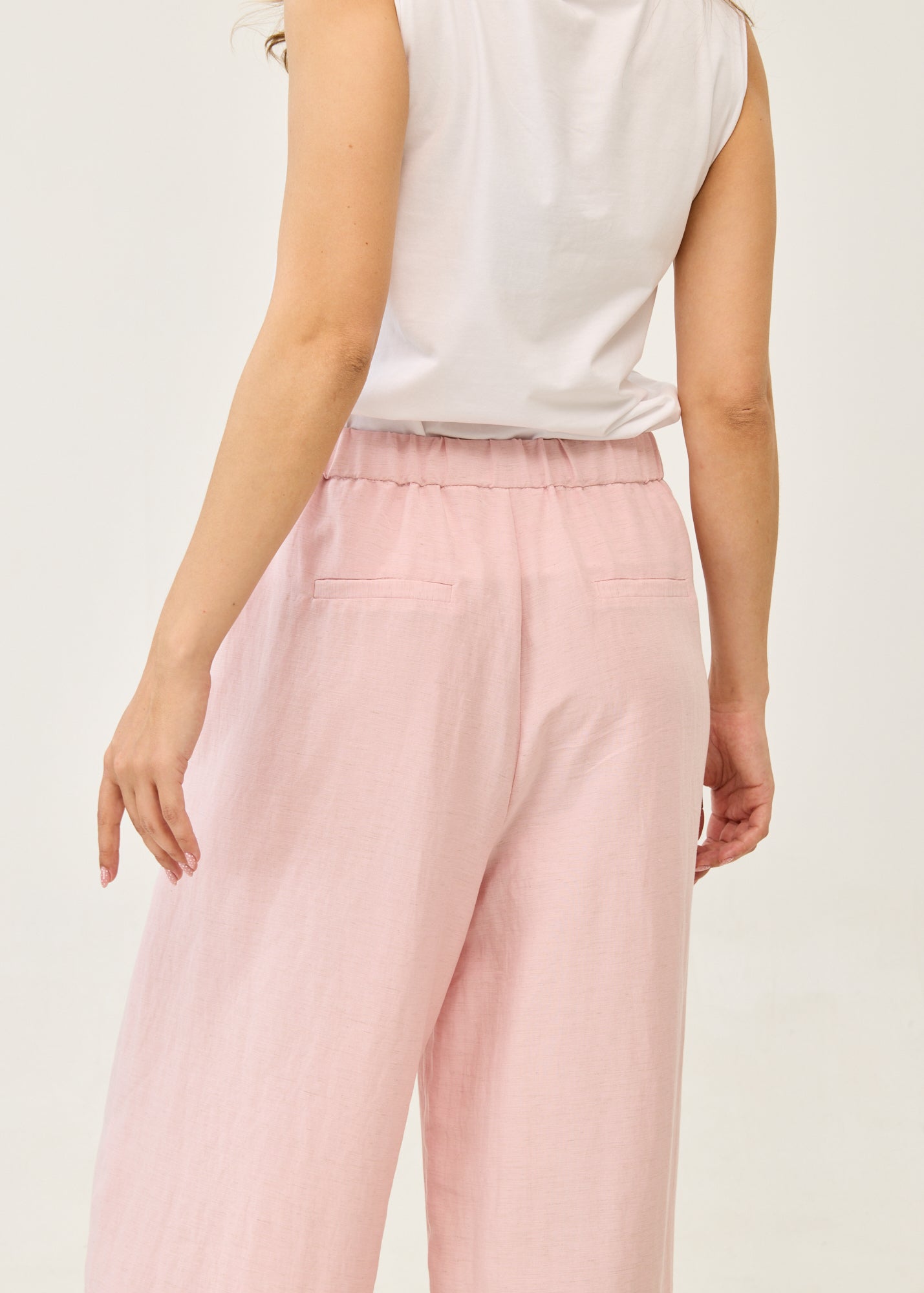 Pink linen wide-leg trousers