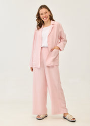 Pink linen wide-leg trousers