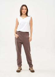Brown French Terry Pants with External Cuts