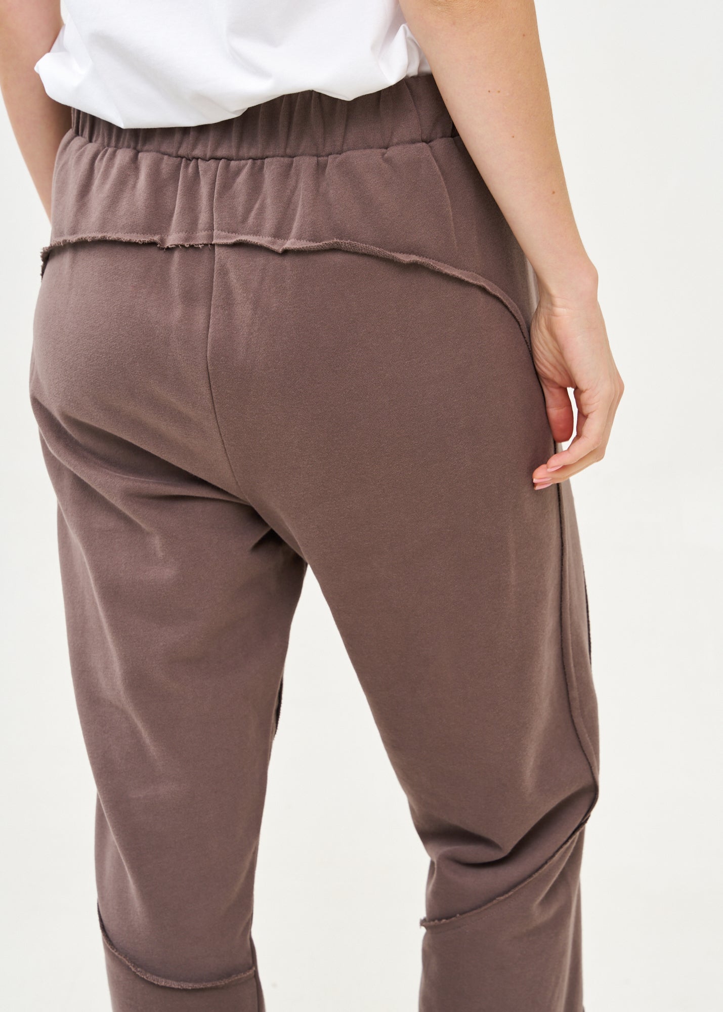 Brown French Terry Pants with External Cuts
