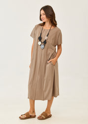 Short sleeve dress prominent seams brown