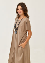 Short sleeve dress prominent seams brown