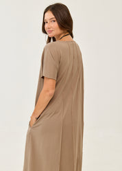 Short sleeve dress prominent seams brown