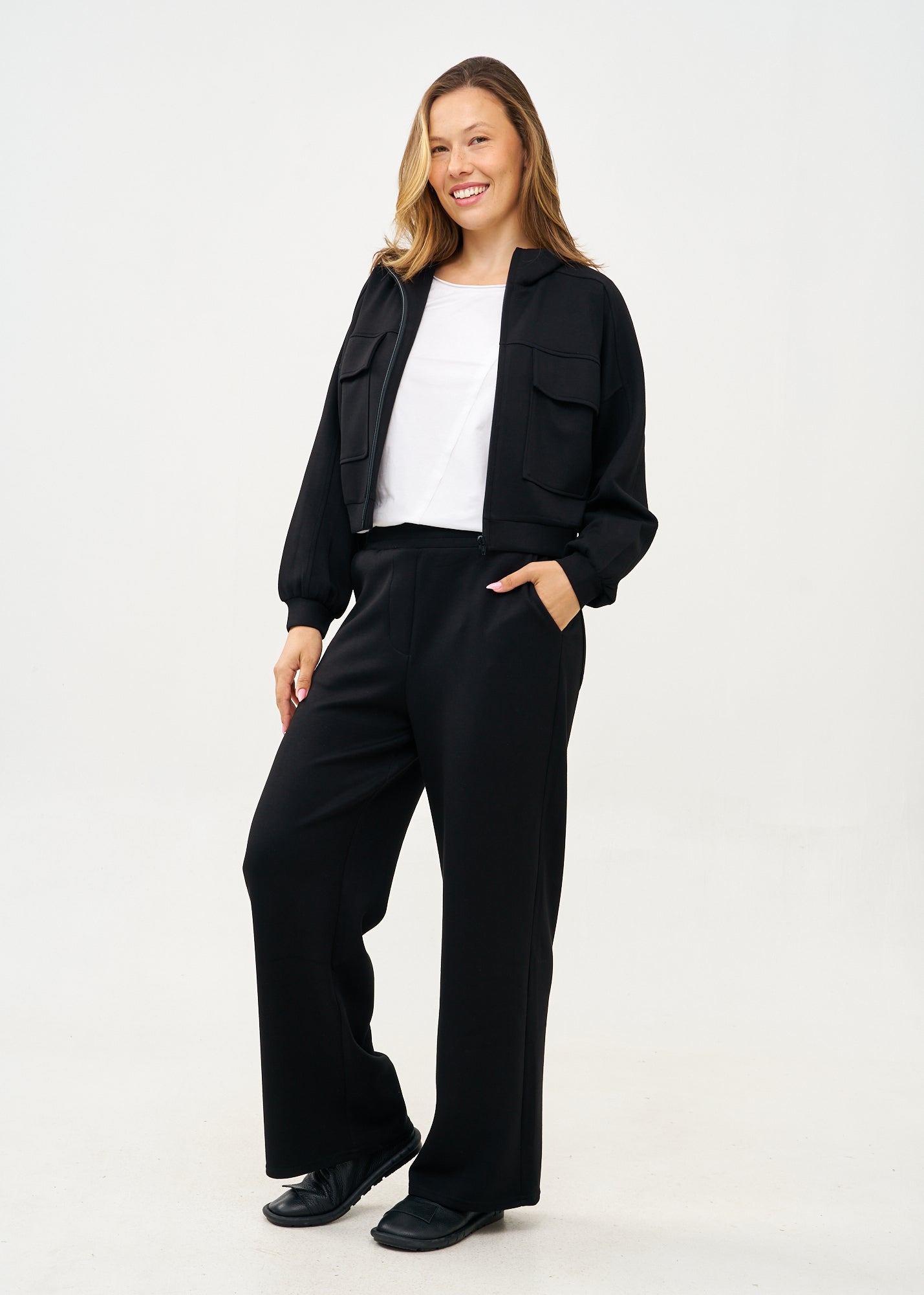 Wide pants made of soft black fabric