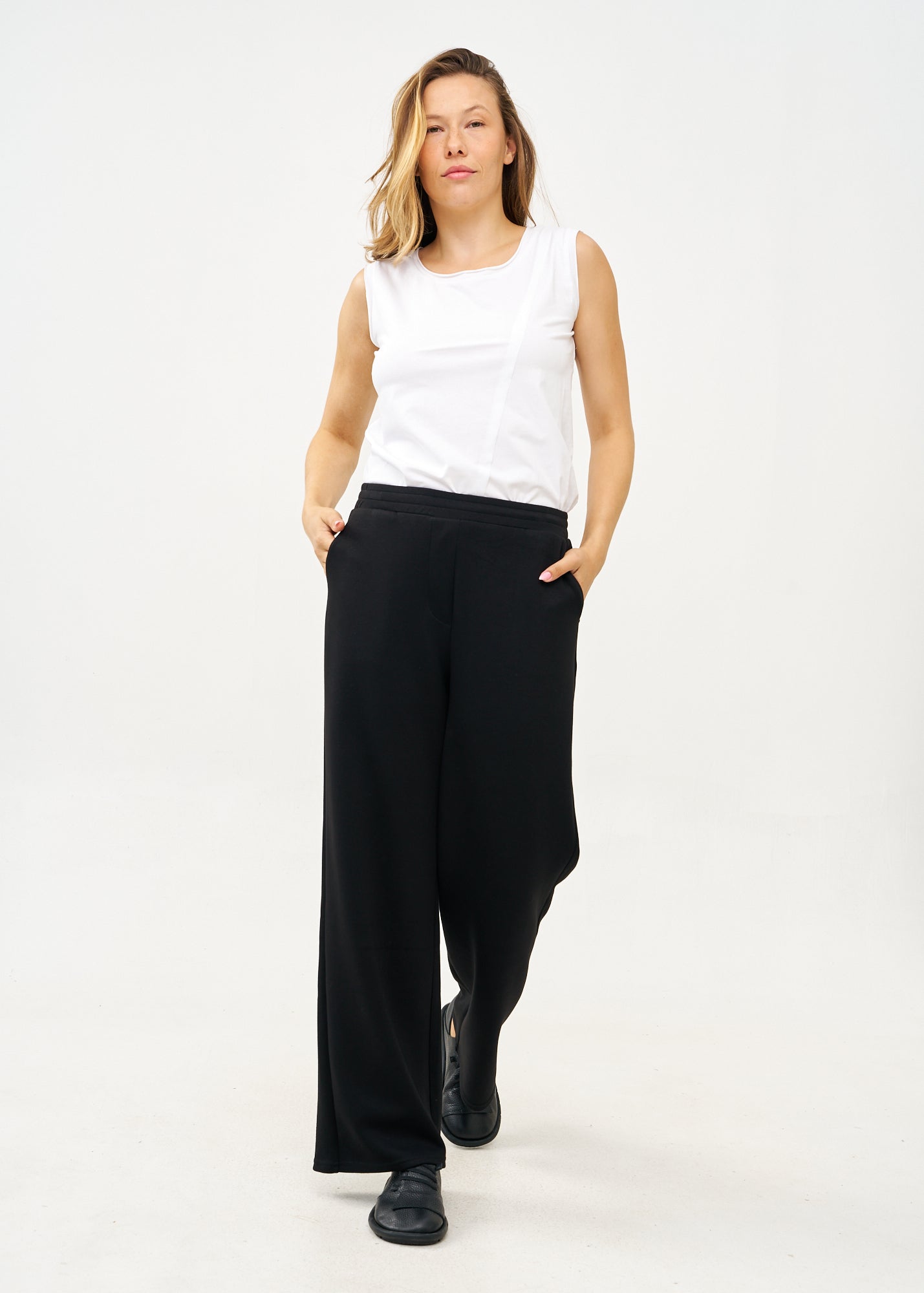 Wide pants made of soft black fabric