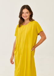 Mustard short-sleeve dress with prominent seams