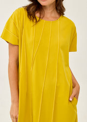 Mustard short-sleeve dress with prominent seams