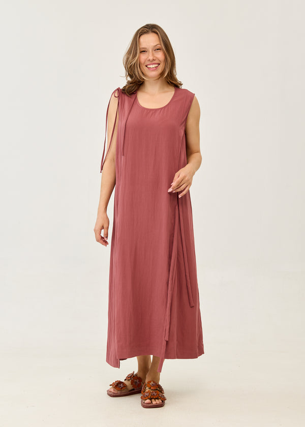 Burgundy dress with ties at the shoulders and side