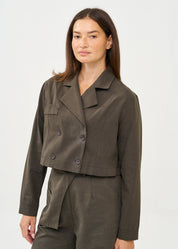 Dark gray short double-breasted blazer