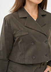 Dark gray short double-breasted blazer