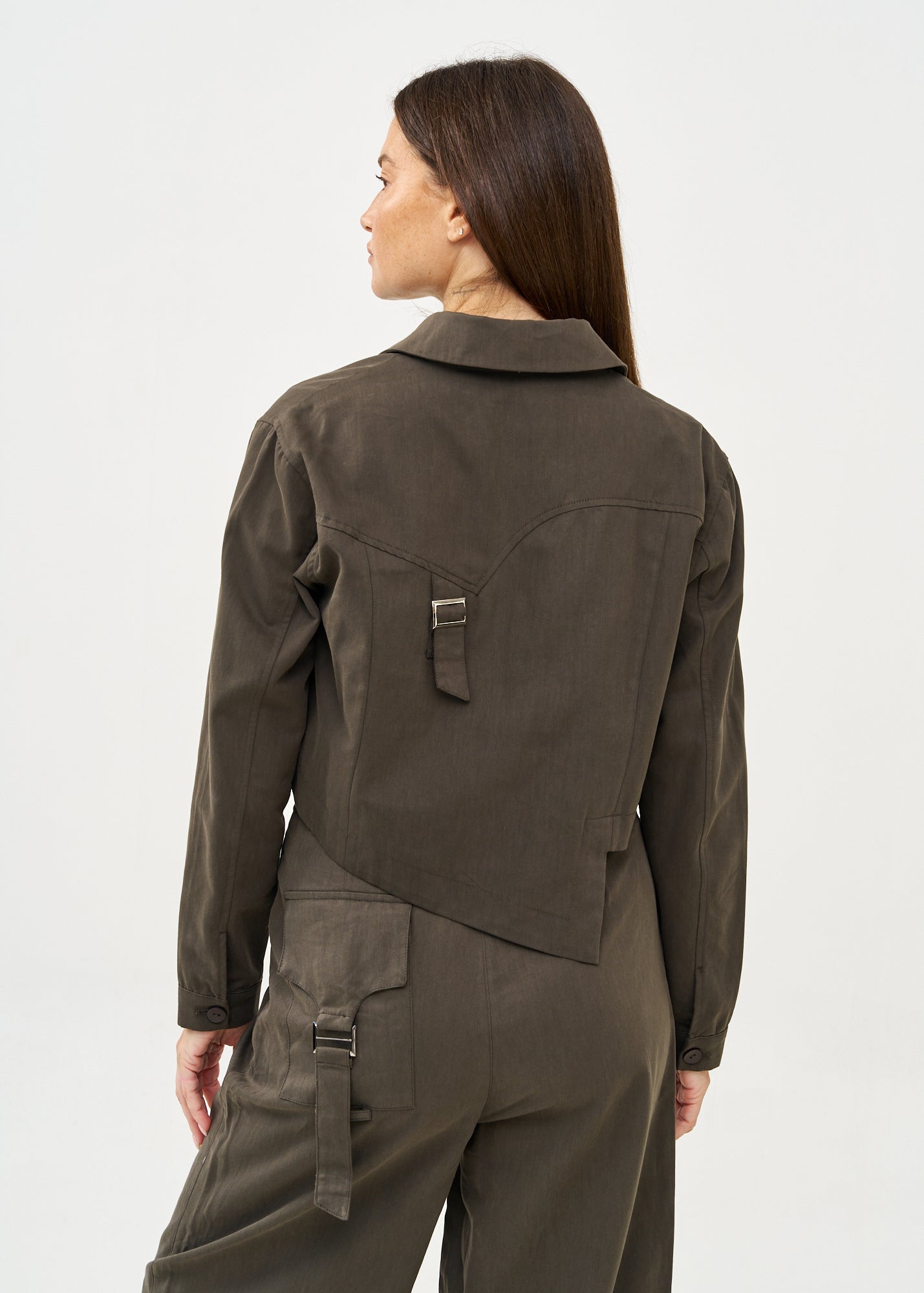 Dark gray short double-breasted blazer