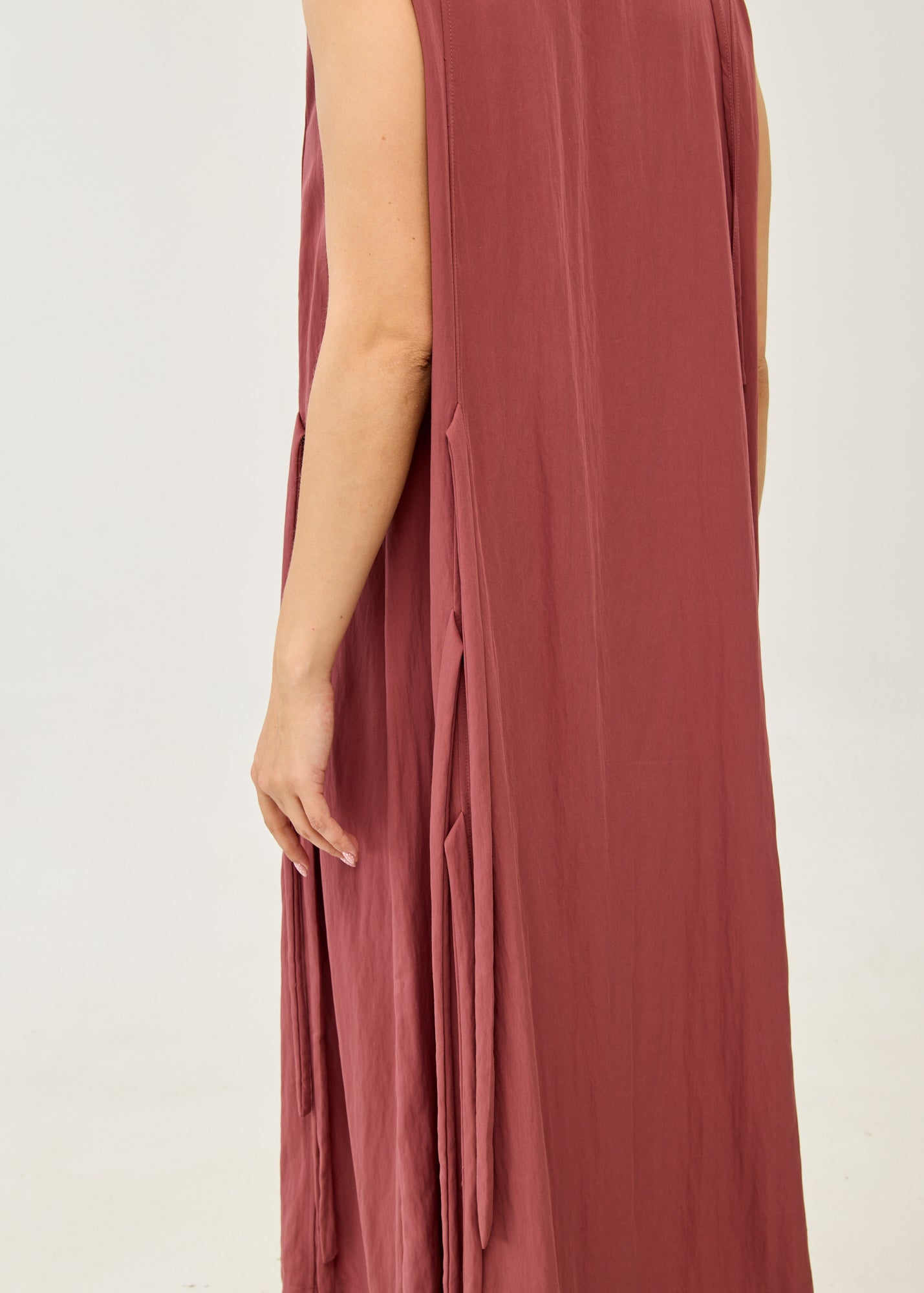 Burgundy dress with ties at the shoulders and side