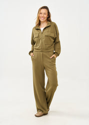 Wide pants made of soft green fabric