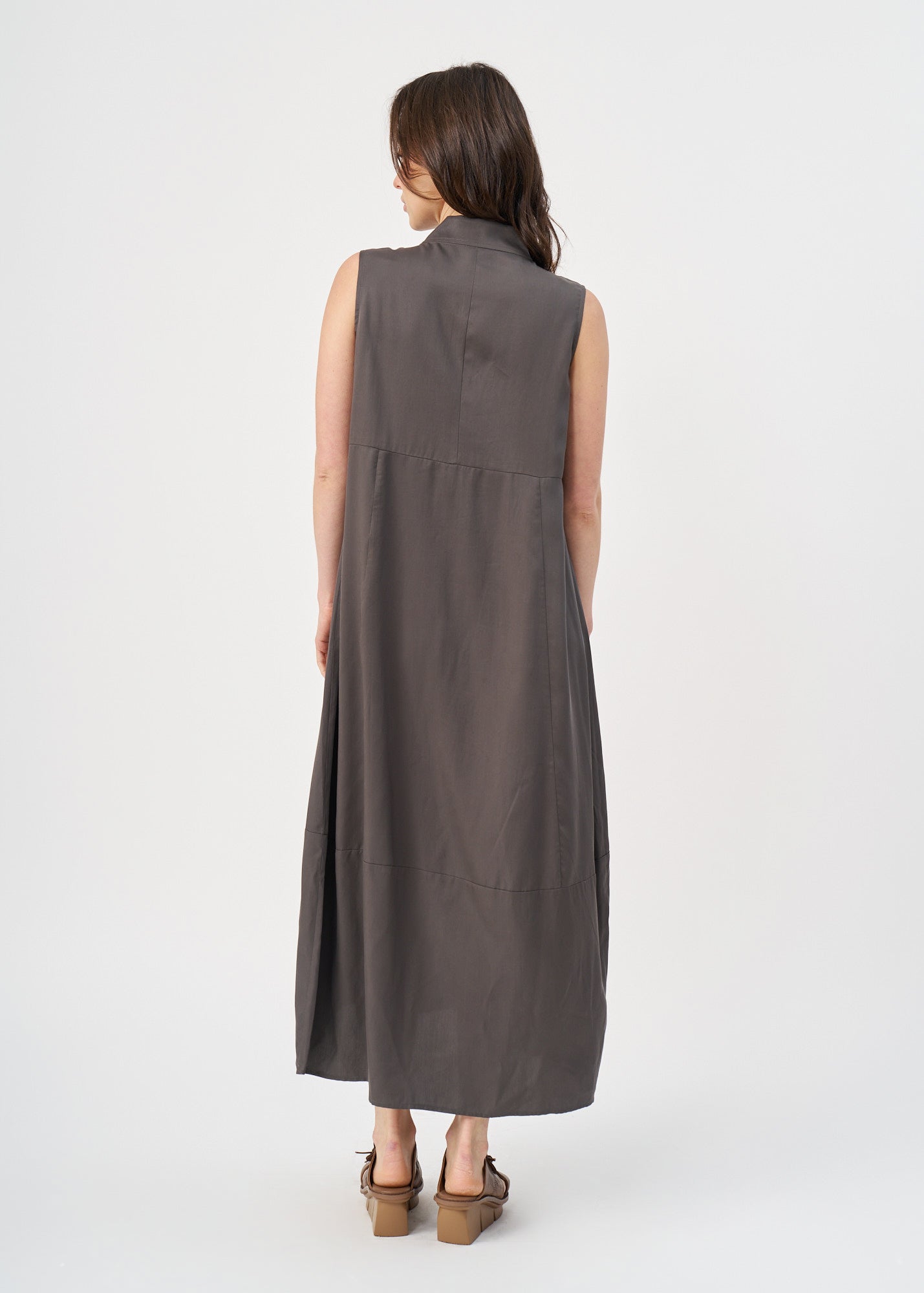 Dark gray half-button dress with collar