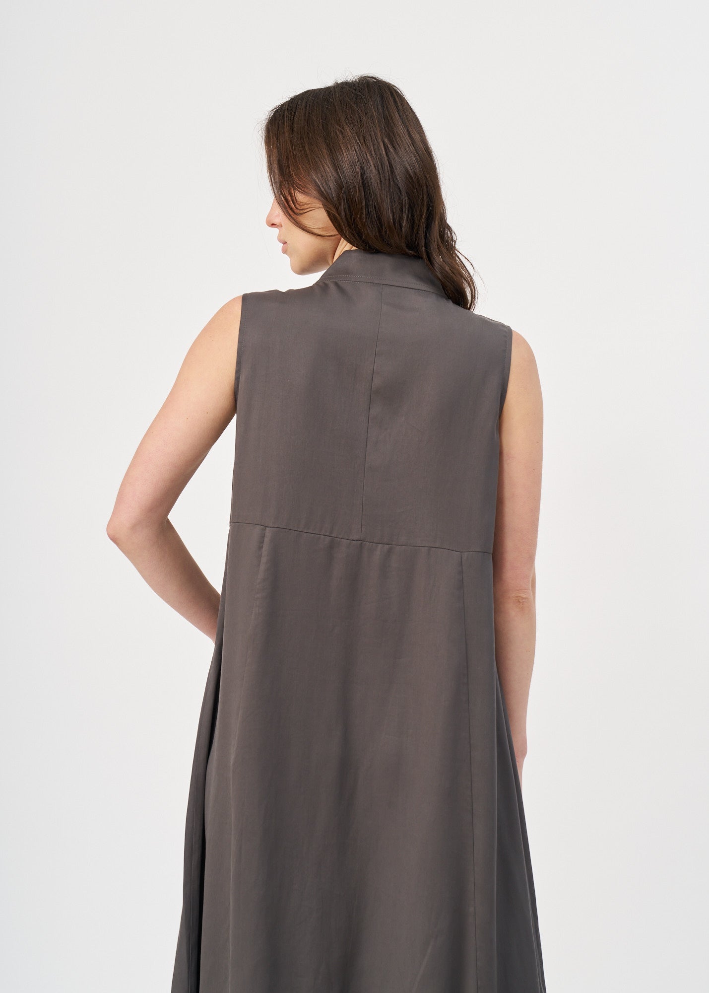 Dark gray half-button dress with collar