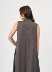Dark gray half-button dress with collar