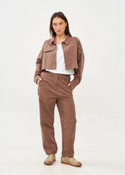 Long pants with brown diagonal belt