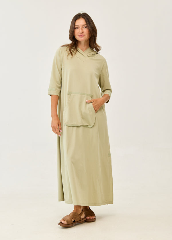 3/4 Sleeve Hooded Green Dress