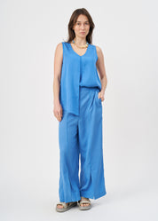 Long pants with front slit, blue