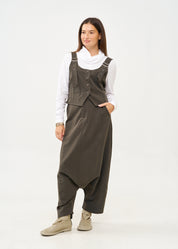 Dark gray color combination cut-out skirt pants with pocket