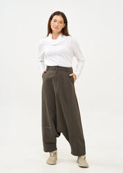 Dark gray color combination cut-out skirt pants with pocket