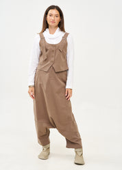 Cut-out skirt pants with pocket, brown color combination