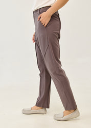 Dark gray pants with button and zipper cut-outs
