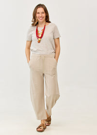 Pants with seams and elastic at the top, Stone - 03