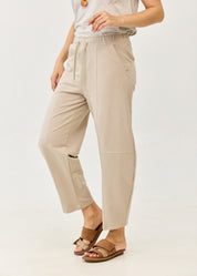 Pants with seams and elastic at the top, Stone