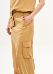 Skirt-like pants with brown ribbon detail