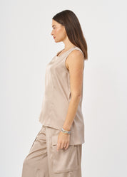 Brown satin pocket tank top