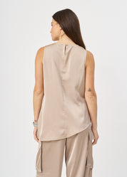 Brown satin pocket tank top
